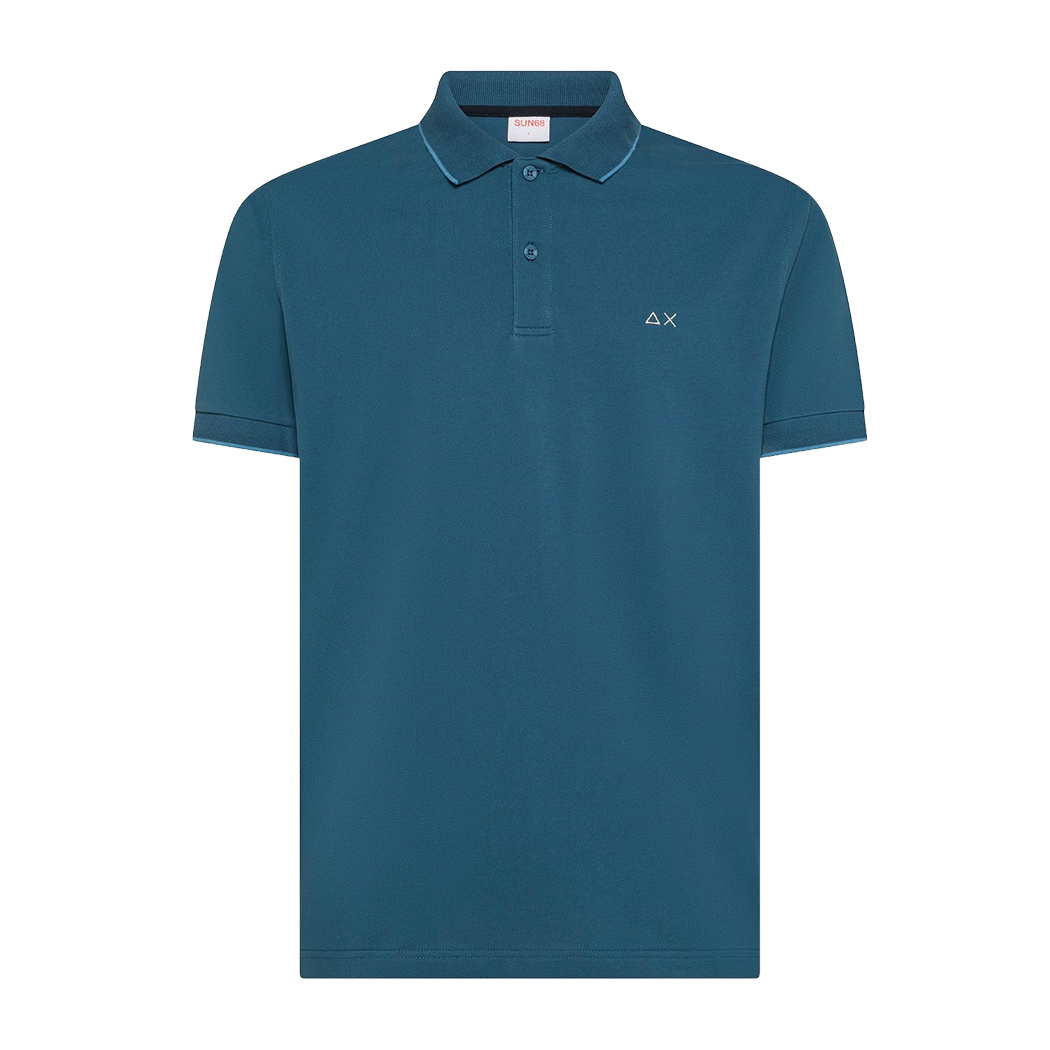 SUN68 POLO T-SHIRT UOMO PIQUET COTONE LOGO RICAMATO DETTAGLI A CONTRASTO A36111