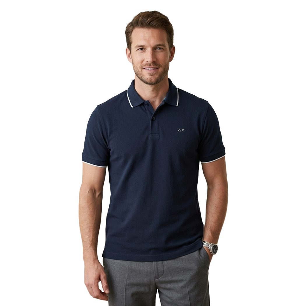 SUN68 POLO T-SHIRT UOMO PIQUET COTONE LOGO RICAMATO DETTAGLI A CONTRASTO A36111