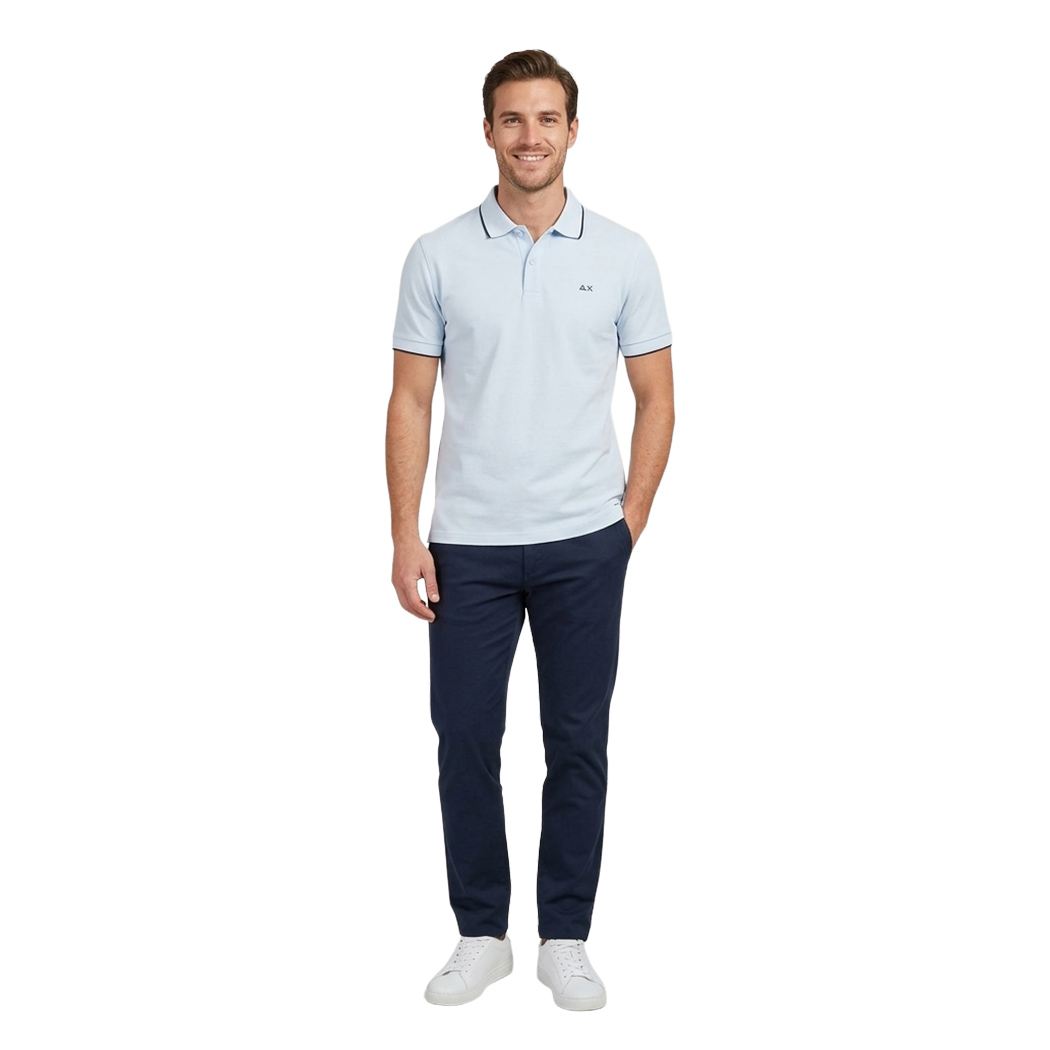 SUN68 POLO T-SHIRT UOMO PIQUET COTONE LOGO RICAMATO DETTAGLI A CONTRASTO A36111