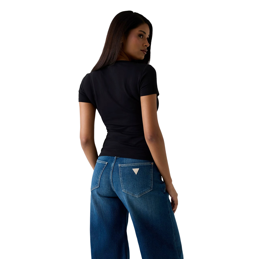 GUESS T-SHIRT MAGLIA SLIM MAGLIETTA DONNA LOGO BRILLANTINI STRASS W6RI24J1314