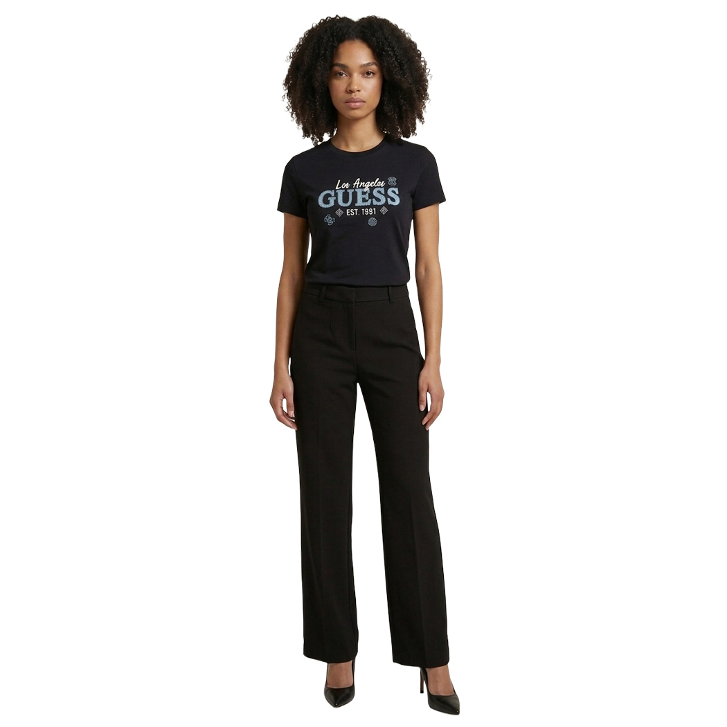 GUESS T-SHIRT MAGLIA MAGLIETTA DONNA STAMPA LOGO FRONTALE BOXY CORTA V6GI02K2963