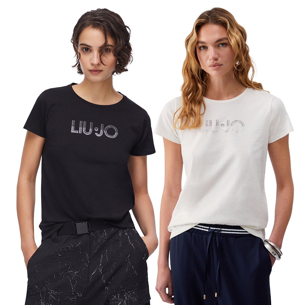 LIU JO T-SHIRT CON STRASS DONNA RAGAZZA MAGLIA LOGO MAGLIETTA COTONE TA6056JS923