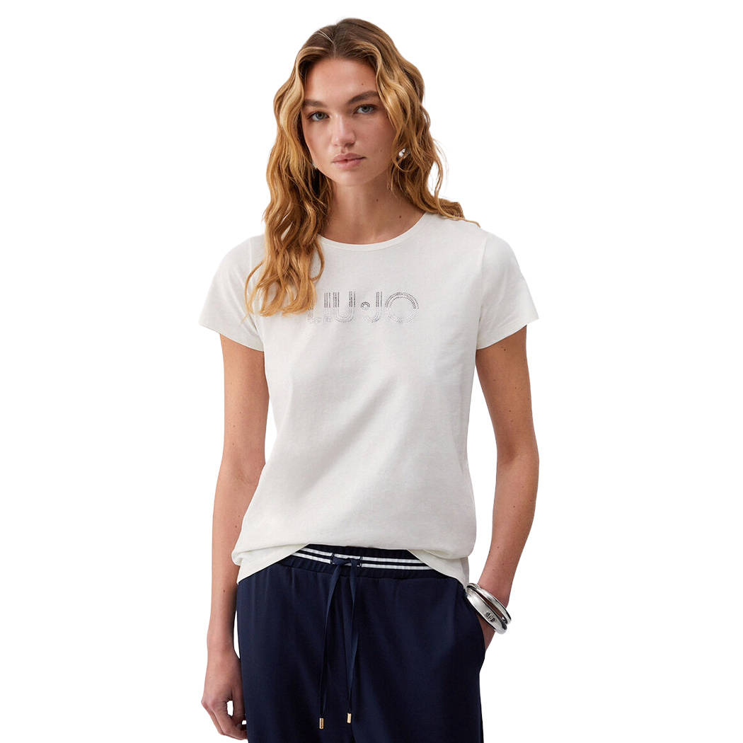 LIU JO T-SHIRT CON STRASS DONNA RAGAZZA MAGLIA LOGO MAGLIETTA COTONE TA6056JS923