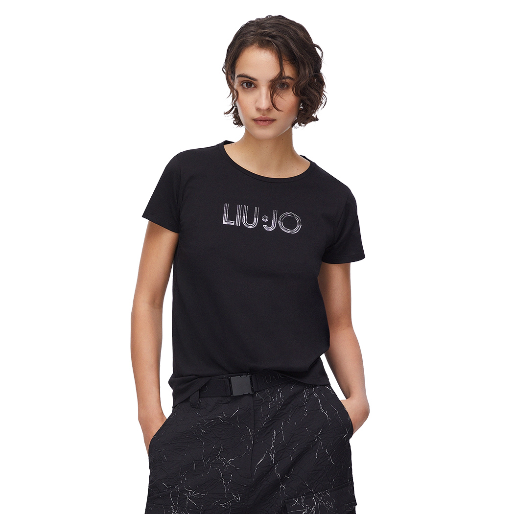 LIU JO T-SHIRT CON STRASS DONNA RAGAZZA MAGLIA LOGO MAGLIETTA COTONE TA6056JS923