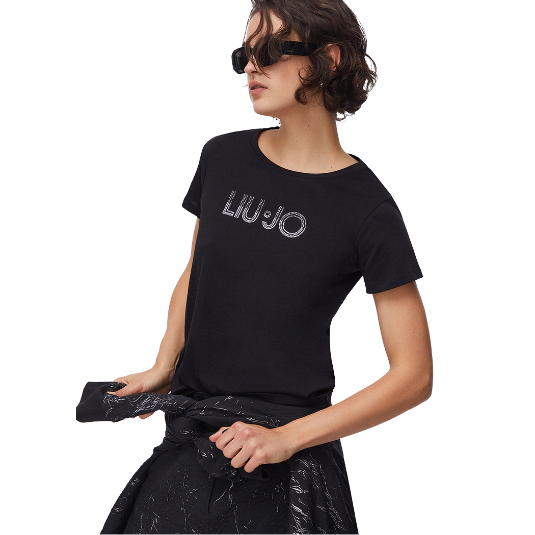 LIU JO T-SHIRT CON STRASS DONNA RAGAZZA MAGLIA LOGO MAGLIETTA COTONE TA6056JS923