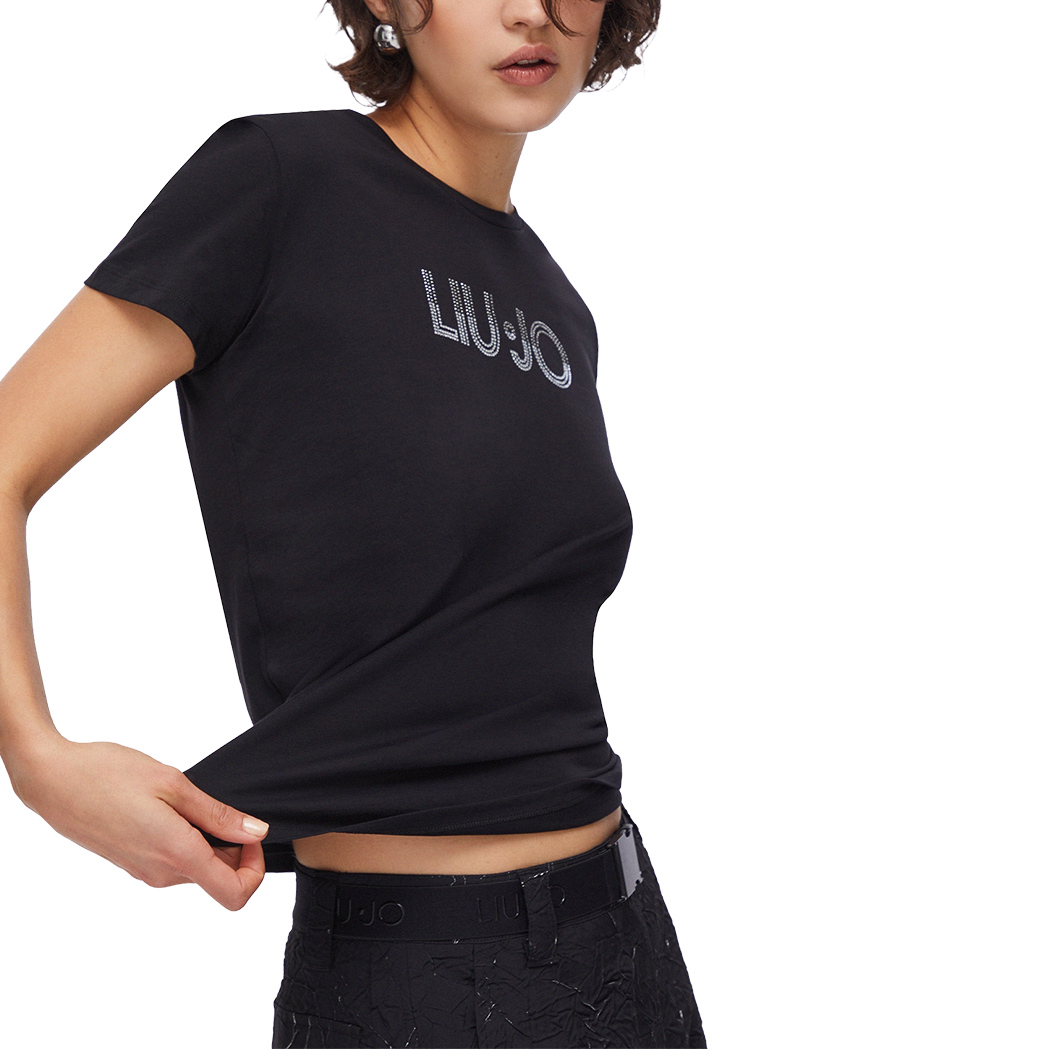 LIU JO T-SHIRT CON STRASS DONNA RAGAZZA MAGLIA LOGO MAGLIETTA COTONE TA6056JS923