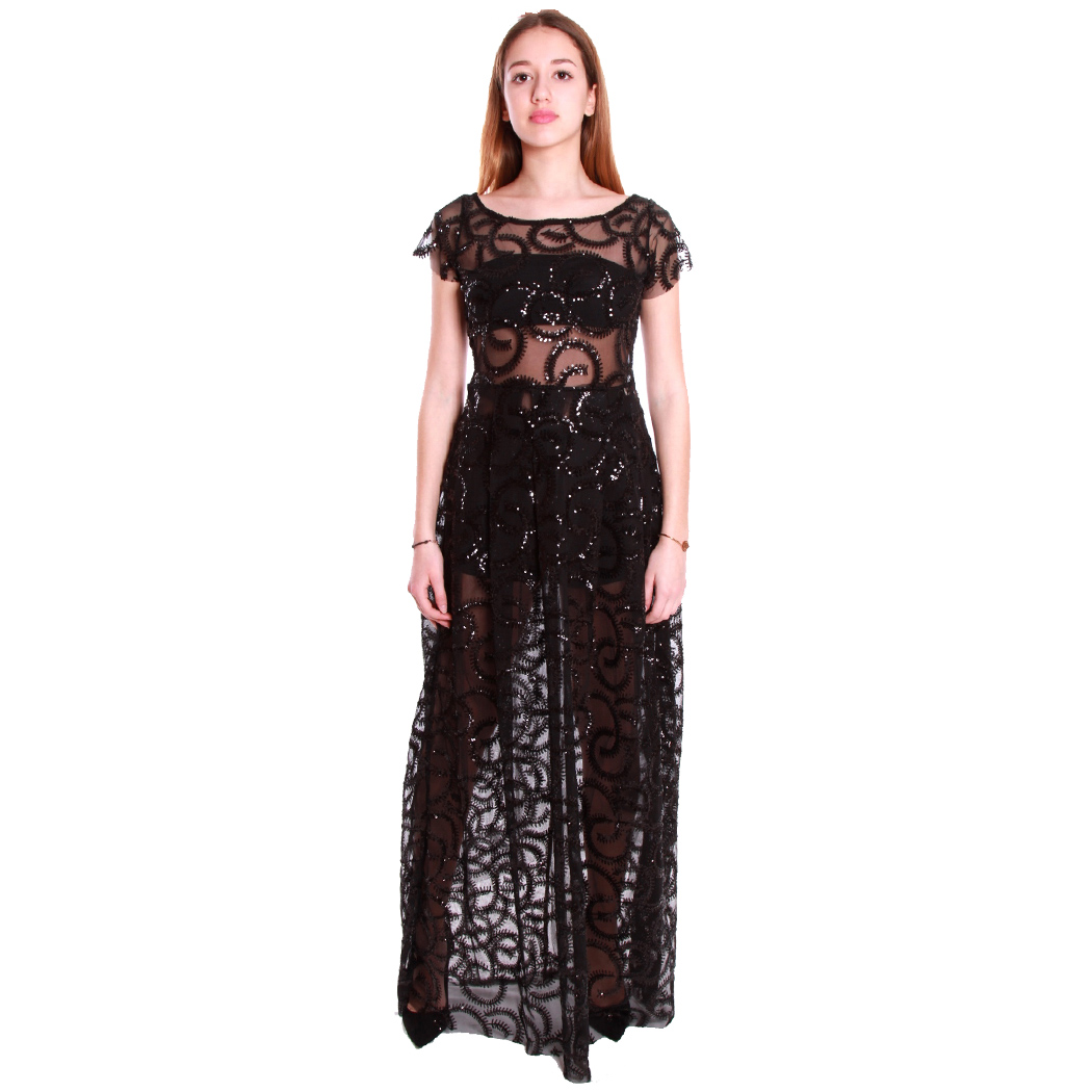 COCONUDA ABITO LUNGO TUBINO IN TULLE PAILLETTES ELEGANTE NERO DRESS EVENTO  18255 | eBay