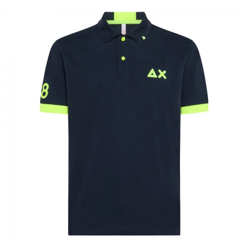 SUN68 MAN POLO LOGO FLUO S/S UOMO MAGLIA SLIM STRECH COTONE TENNIS A34122