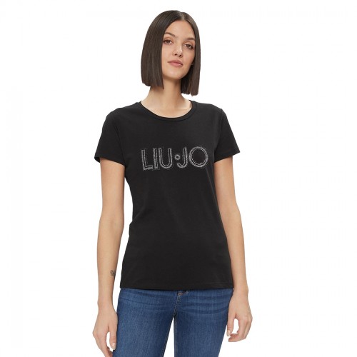 LIU JO T-SHIRT DONNA RAGAZZA MAGLIA LOGO STRASS MAGLIETTA COTONE WA4051JS923