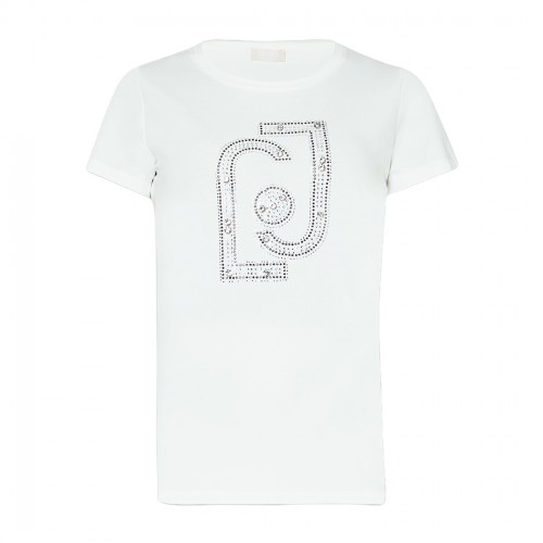 LIU JO T-SHIRT DONNA RAGAZZA MAGLIA LOGO STRASS MAGLIETTA COTONE WA4017J5003