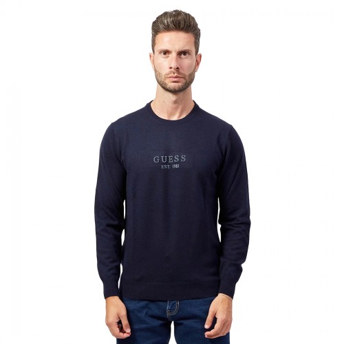 GUESS MAGLIA MAGLIONE GIROCOLLO MISTO LANA SETA PULLOVER UOMO LOGO M4YR04Z3052