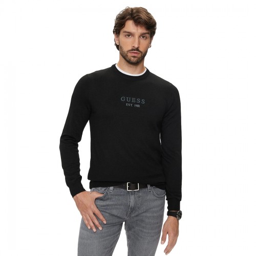 GUESS MAGLIA MAGLIONE GIROCOLLO MISTO LANA SETA PULLOVER UOMO LOGO M4YR04Z3052