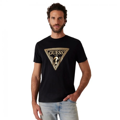 GUESS T-SHIRT UOMO MAGLIA COTONE JERSEY LOGO TRIANGOLO CATENA M5RI49K9RM1
