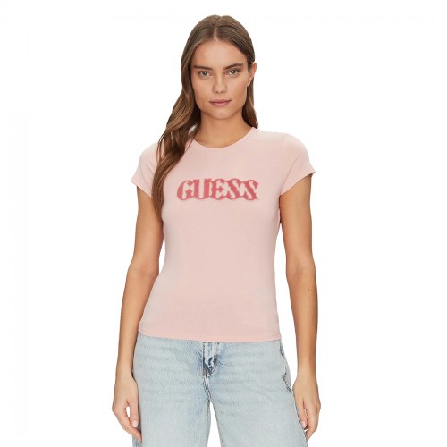 GUESS T-SHIRT MAGLIA MAGLIETTA DONNA LOGO FRONTALE BRILLANTINI CORTA W5GI42J1314