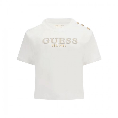 GUESS T-SHIRT MAGLIA MAGLIETTA DONNA BOXY CROPPED CON LOGO W5GI15K8FQ4