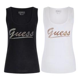 GUESS CANOTTA DONNA LOGO FRONTALE STRASS MAGLIA TOP COS