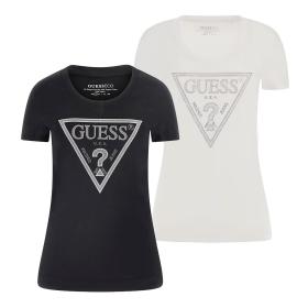 GUESS T-SHIRT MAGLIA MAGLIETTA DONNA LOGO FRONTALE TRIA