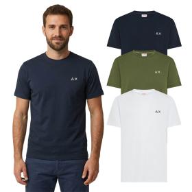 SUN68 T-SHIRT UOMO JERSEY COTONE GIROCOLLO LOGO RICAMAT